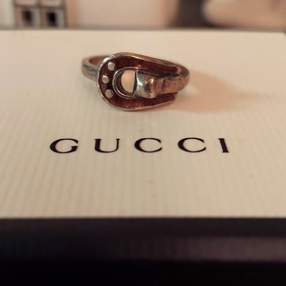 Awesome Gucci 925 horseshoe ring, vintage, enamel silver GVC!